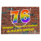 76. Geburtstag: Spaß, Graffiti-Inspiriert Regenbog Große Geschenktüte (Vorderseite)