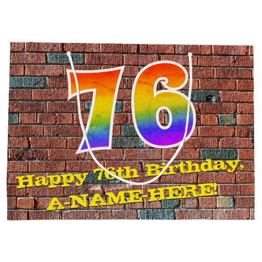 76. Geburtstag: Spaß, Graffiti-Inspiriert Regenbog Große Geschenktüte (Rückseite)