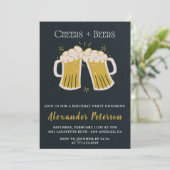 76. Geburtstagseinladungen Cheers Beers Rustic Men Einladung (Stehend Vorderseite)