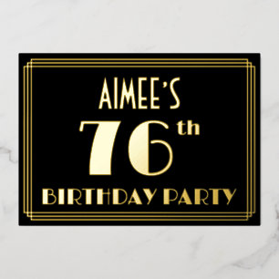 76. Geburtstagsparty: Art Deco Look "76", w/ Name Folieneinladung