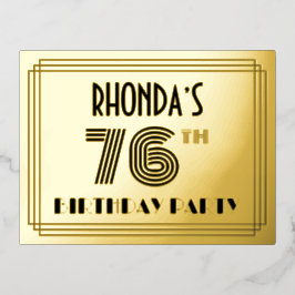 76. Geburtstagsparty ~ Art-Deco-Stil "76" + Name Folie Einladungspostkarte