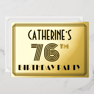 76. Geburtstagsparty — Art Deco Stil "76" & Name Folieneinladung