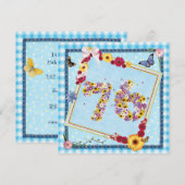 76. Geburtstagsparty Einladung Blume, Schmetterlin (Vorne/Hinten)