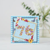 76. Geburtstagsparty Einladung Blume, Schmetterlin (Stehend Vorderseite)