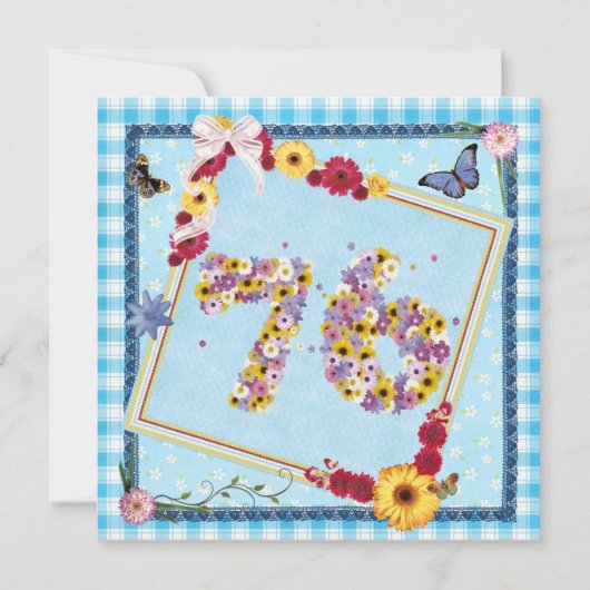 76. Geburtstagsparty Einladung Blume, Schmetterlin (Vorderseite)