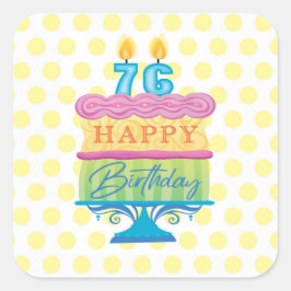 76. Happy Birthday Cake Yellow Dots Quadratischer Aufkleber
