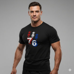 76 Patrioten-Amerikanischer Totenkopf Vintage 177 T-Shirt