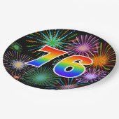 76. Veranstaltung - Spaß, farbenfroh, kühl, Regenb Pappteller (Schrägansicht)