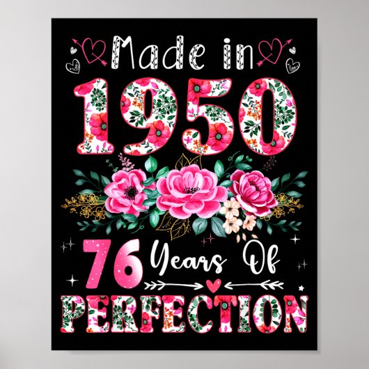 76 Year Old Made In 1950 Floral 76th Birthday Wome Poster (Vorne)