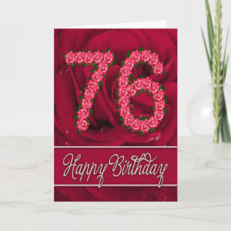 76th birthday card with roses and leaves karte