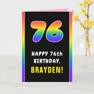 76th Birthday: Colorful Rainbow # 76, Custom Name Karte