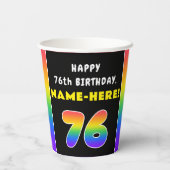 76th Birthday: Colorful Rainbow # 76, Custom Name Pappbecher (Rückseite)