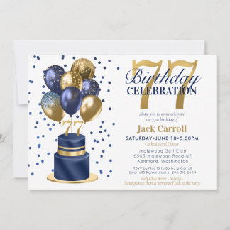 77. Geburtstag Blauer Kuchen Einladung