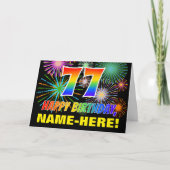 77. Geburtstag: Bold, Fun, Fireworks, Rainbow 77 Karte (Vorderseite)