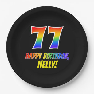 77. Geburtstag: Bold, Fun, Simple, Rainbow 77 Pappteller