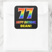 77. Geburtstag: Bold, Fun, Simple, Rainbow 77 Quadratischer Aufkleber (Tasche)