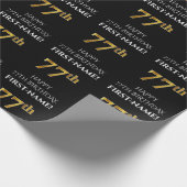 77. Geburtstag: Elegant, schwarz, Imitat Gold Look Geschenkpapier (Ecke)