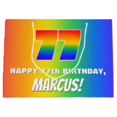 77. Geburtstag: Farbiges, lustiges Regenbogenmuste Große Geschenktüte (Vorderseite)