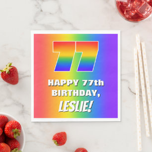 77. Geburtstag: Farbiges, lustiges Regenbogenmuste Serviette