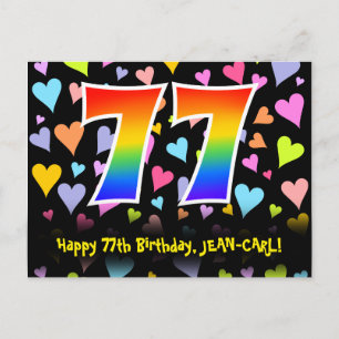 77. Geburtstag: Fun Hearts Muster, Regenbogen 77 Postkarte