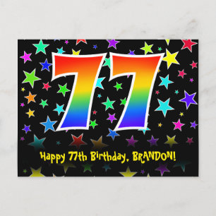 77. Geburtstag: Fun Stars Muster, Regenbogen 77, N Postkarte
