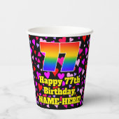 77. Geburtstag: Loving Hearts Pattern, Regenbogen Pappbecher (Rückseite)
