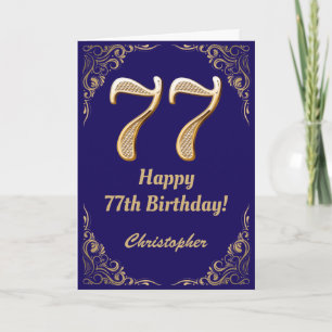 77. Geburtstag Navy Blue und Gold Glitzer Frame Karte