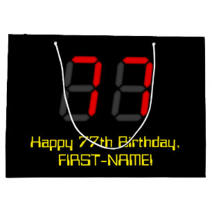 77. Geburtstag: Red Digital Clock Style "77" + Nam Große Geschenktüte