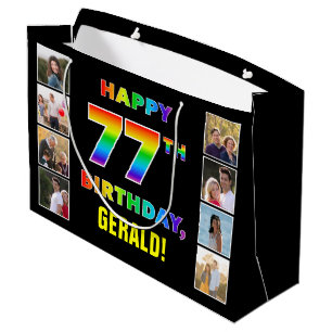 77. Geburtstag: Regenbogentext, benutzerdefinierte Große Geschenktüte