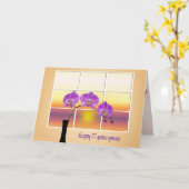 77. Geburtstag Rosa Orchideen im Fenster Karte (Gelbe Blume)