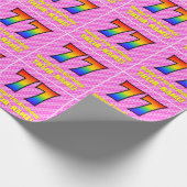 77. Geburtstag: Rosa Streifen & Herz, Regenbogen # Geschenkpapier (Ecke)