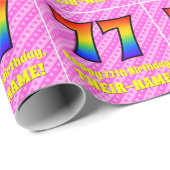 77. Geburtstag: Rosa Streifen & Herz, Regenbogen # Geschenkpapier (Rolleneckpunkt)