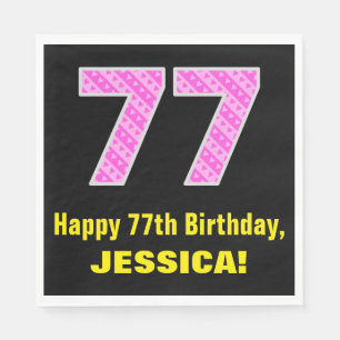 77. Geburtstag: Rosa Streifen und Herzen "77" + Na Serviette