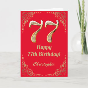 77. Geburtstag Rot und Gold Glitzer Rahmen Karte