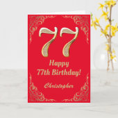 77. Geburtstag Rot und Gold Glitzer Rahmen Karte (Gelbe Blume)