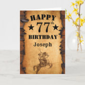 77. Geburtstag Rustikaler Western Cowboy Pferd Karte (Gelbe Blume)