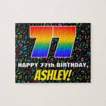 77. Geburtstag — Spaß, bunte Musiksymbole & "77"