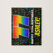 77. Geburtstag — Spaß, bunte Musiksymbole & "77" Puzzle (Vertikal)
