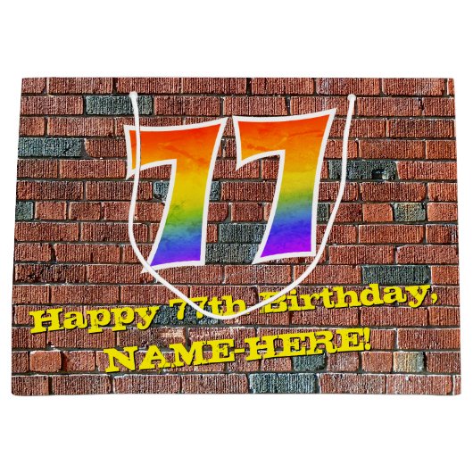 77. Geburtstag: Spaß, Graffiti-Inspiriert Regenbog Große Geschenktüte (Vorderseite)