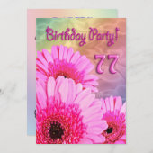 77. Geburtstagsfeier mit rosa Blume Einladung (Vorne/Hinten)
