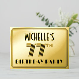 77. Geburtstagsparty — Art Deco Stil "77" & Name Folieneinladung