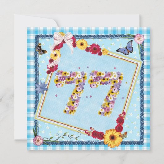77. Geburtstagsparty Einladung Blume, Schmetterlin (Vorderseite)