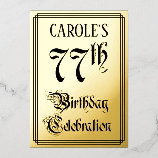 77. Geburtstagsparty — Elegantes Script + Individu Folieneinladung (Vorderseite)