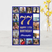 77. Happy Birthday Navy Blue & Gold Foto Collage Karte (Gelbe Blume)