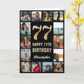 77. Happy Geburtstag Schwarz und Gold Foto Collage Karte (Gelbe Blume)
