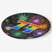 77. Veranstaltung - Spaß, farbenfroh, kühl, Regenb Pappteller (Schrägansicht)