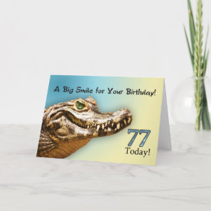 77th Birthday card with a smiling alligator Karte