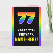 77th Birthday: Colorful Rainbow # 77, Custom Name Karte (Vorderseite)