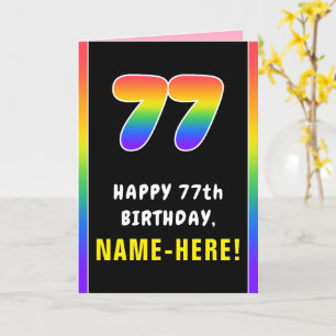 77th Birthday: Colorful Rainbow # 77, Custom Name Karte
