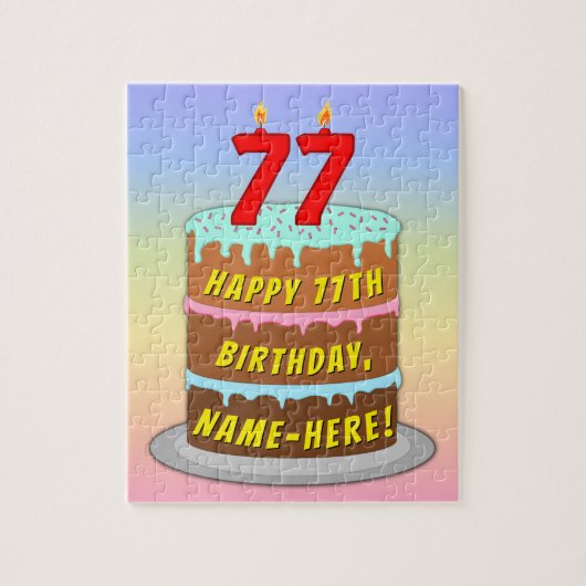 77th Birthday: Fun Cake and Candles + Custom Name Puzzle (Vertikal)